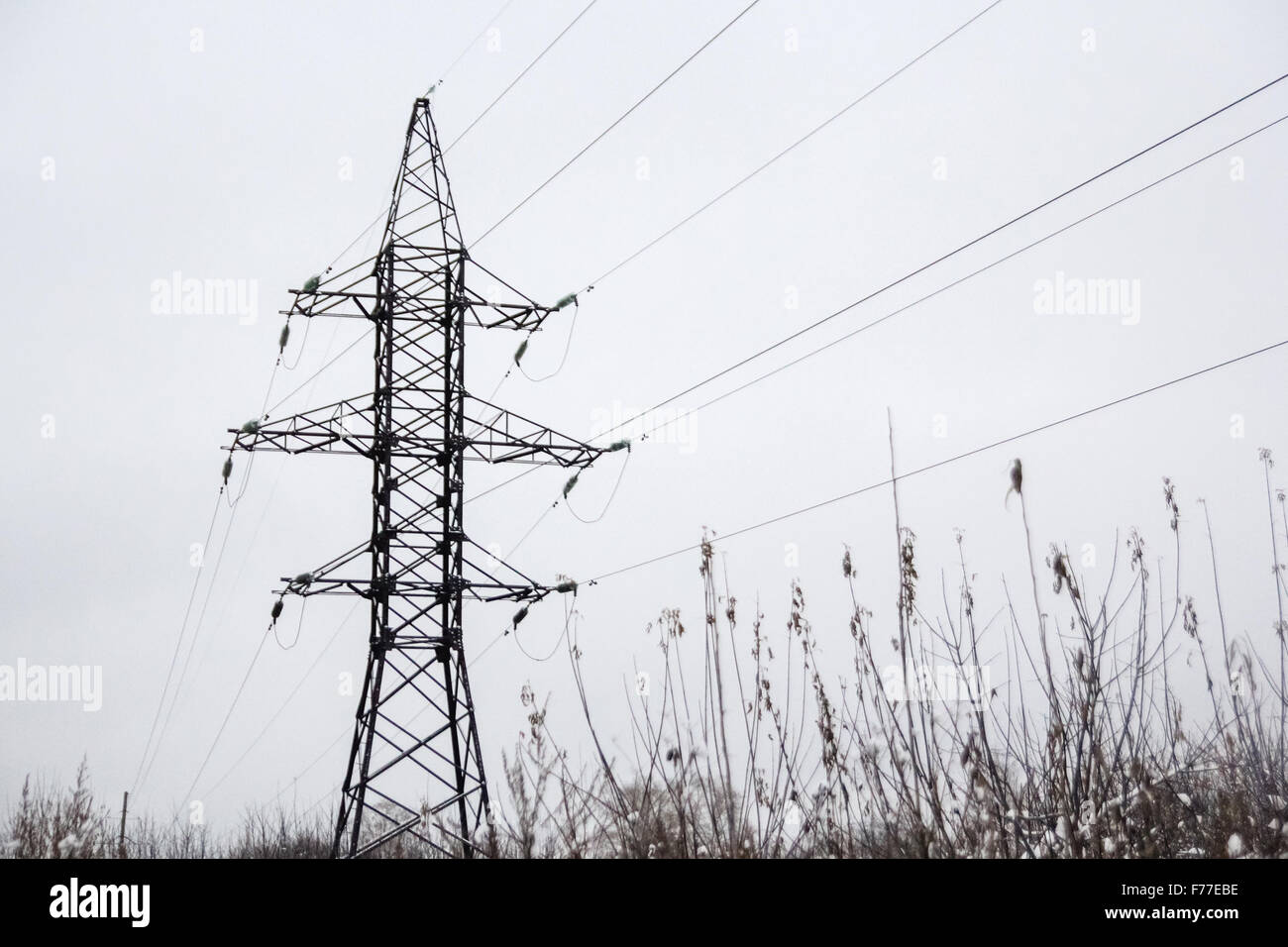 Power line in winter. Wire against the sky Stock Photo - Alamy