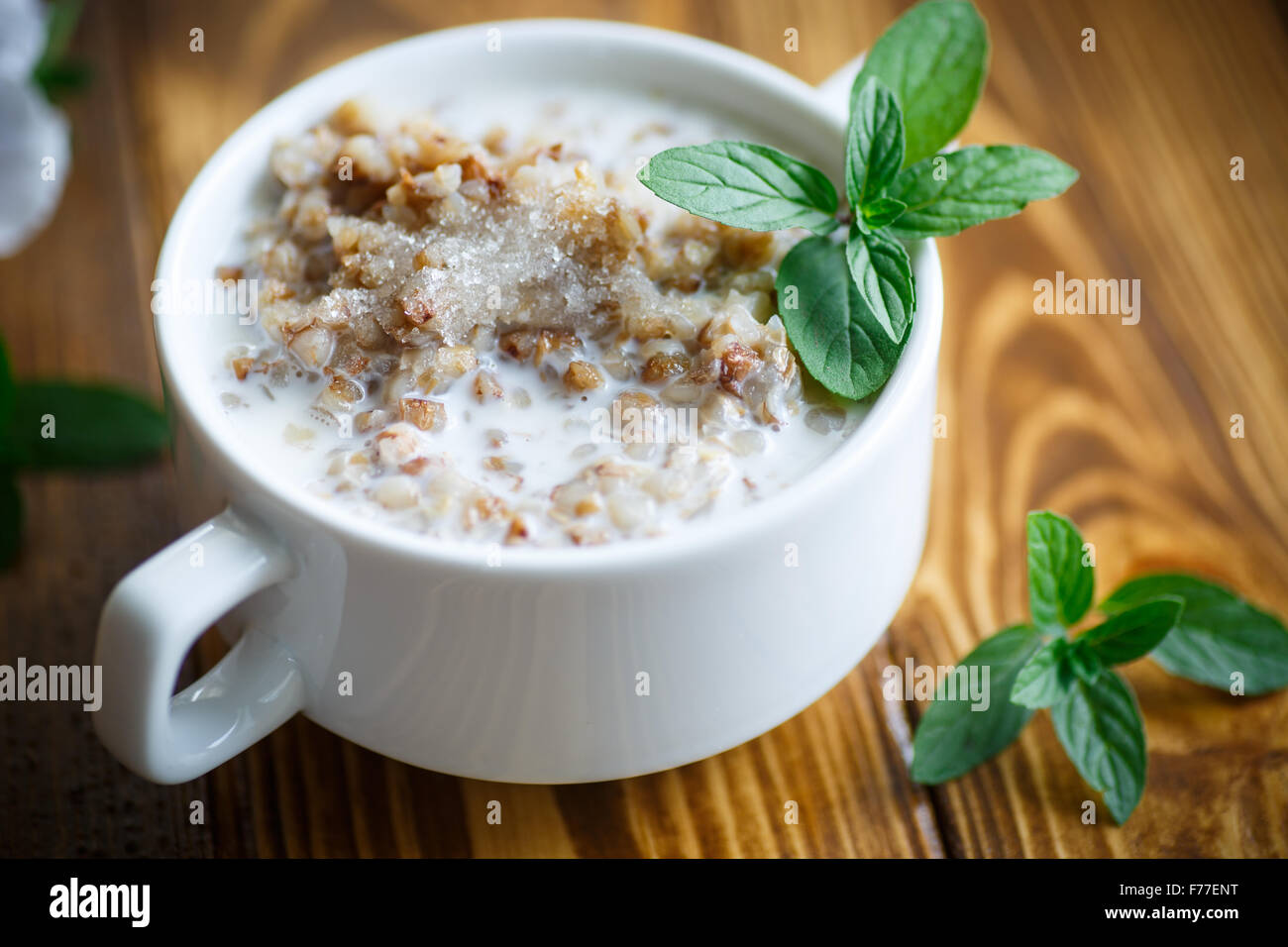 buckwheat porridge with milk Stock Photo Alamy