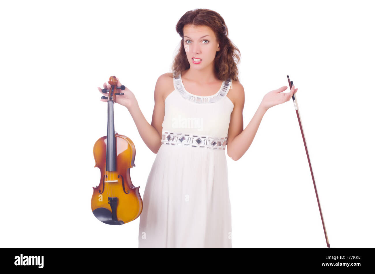 Young girl with violin on white Stock Photo - Alamy