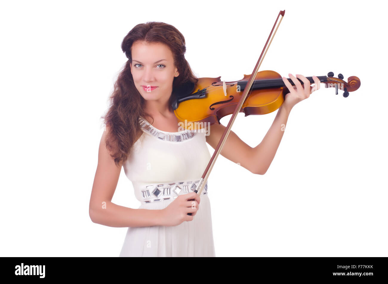 Young girl with violin on white Stock Photo - Alamy
