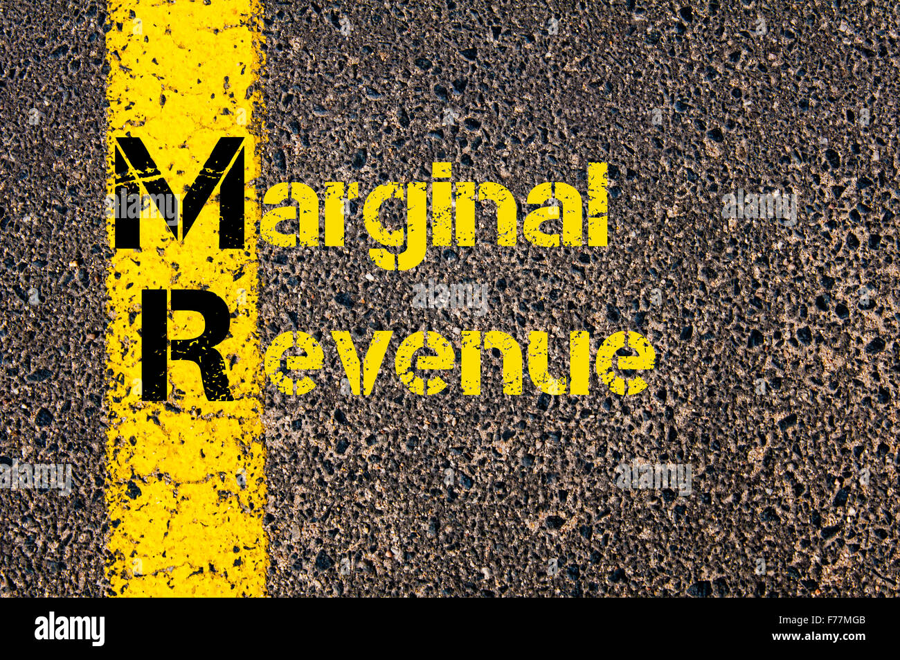 Concept image of Business Acronym MR as Marginal Revenue written over road  marking yellow paint line Stock Photo - Alamy