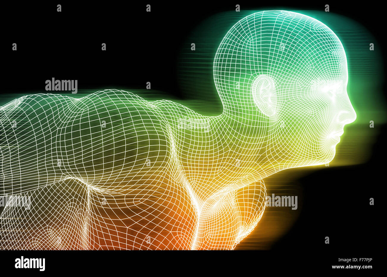 Human Wireframe and Digital Consciousness System Concept Stock Photo