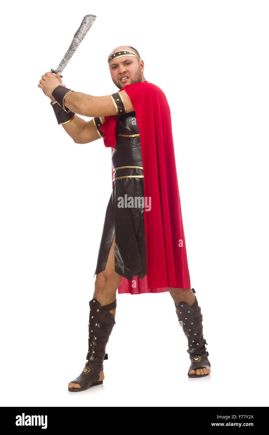 Gladiator holding sword isolated on white Stock Photo - Alamy