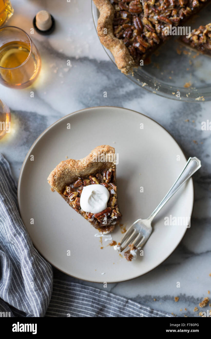 Salty bourbon pecan pie (gluten-free, with sorghum flour and sorghum syrup) Stock Photo