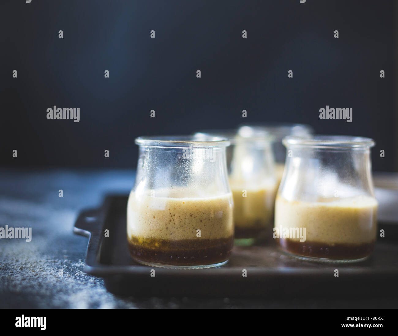 Puddings chomeurs with maple and chestnut flour Stock Photo