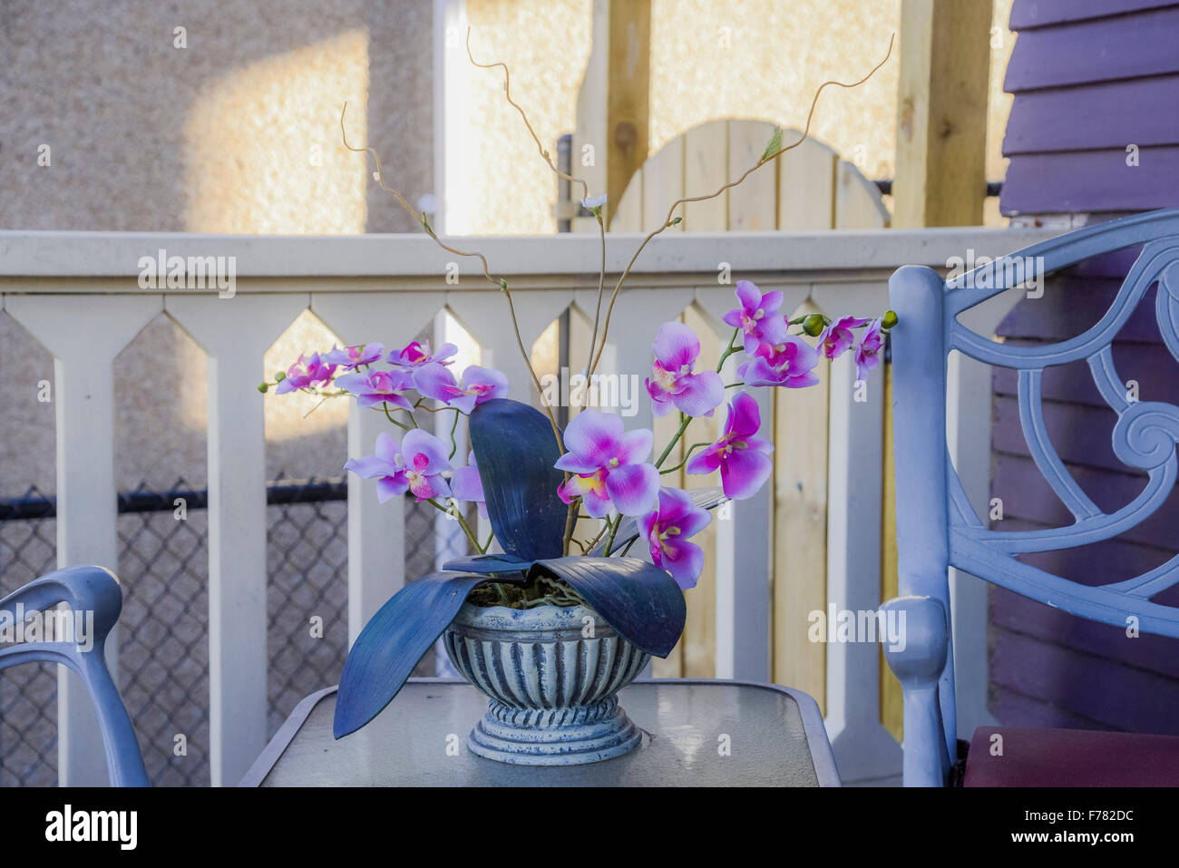 Plastic orchid in pot Stock Photo