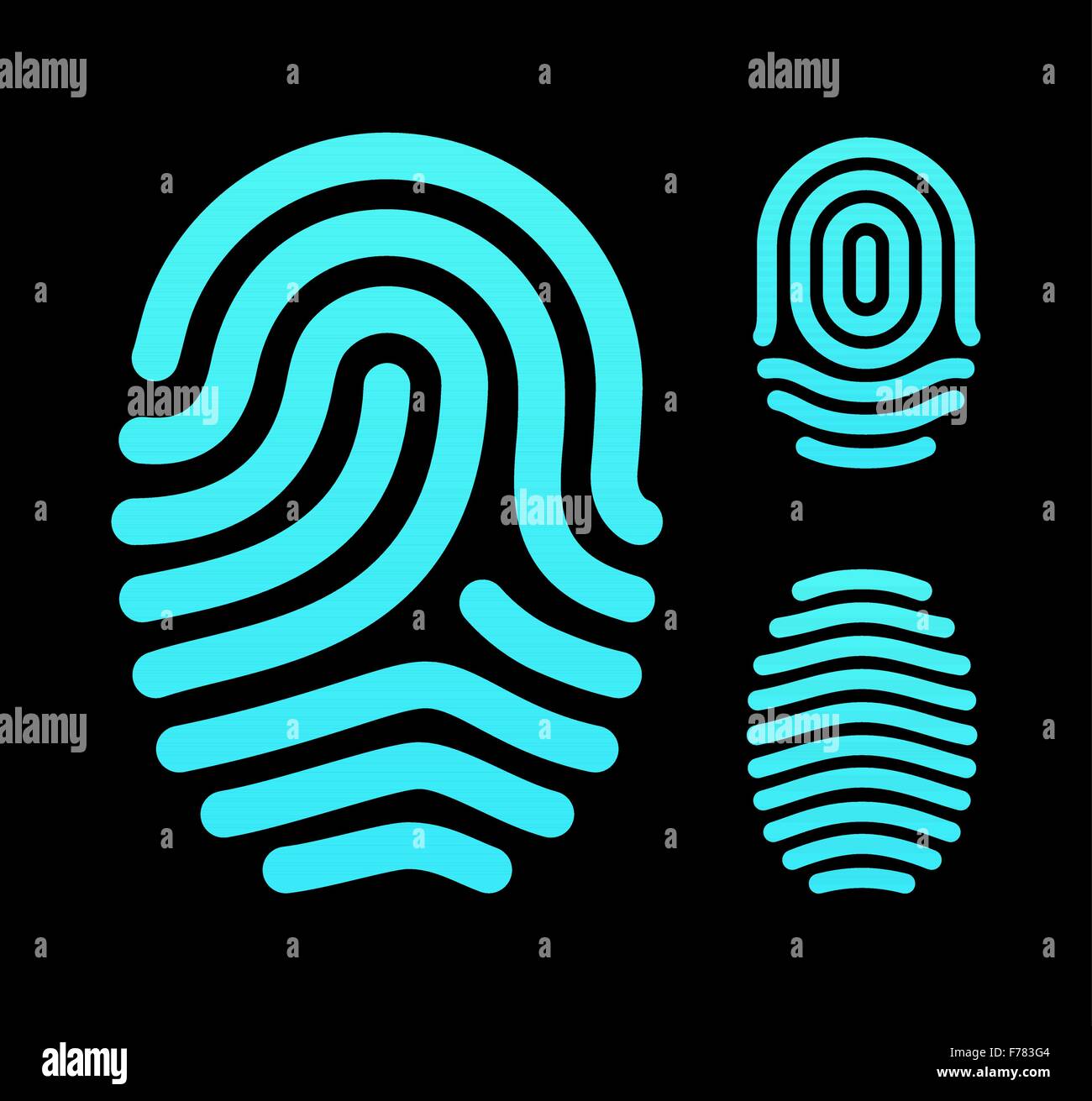 Fingerprint types, loop, whorl and arch. Stock Vector