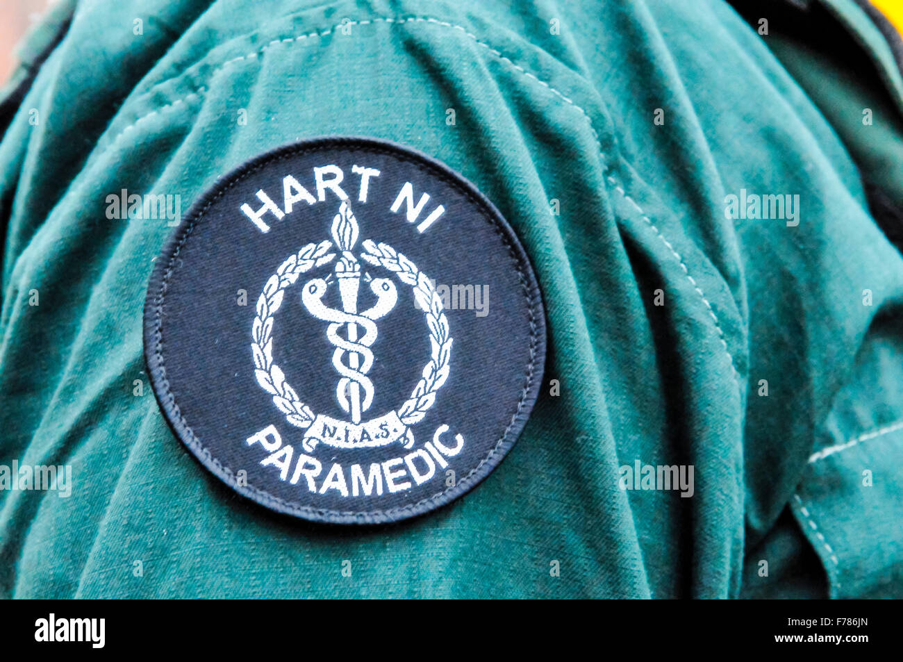 Northern Ireland. 26th November, 2015. Badge on the arm of a paramedic part of the UK National Ambulance Resiliance Unit (NARU) Hazardous Area Response Team (HART). Credit:  Stephen Barnes/Alamy Live News Stock Photo