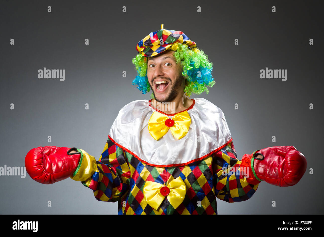 Funny clown with boxing gloves Stock Photo Alamy