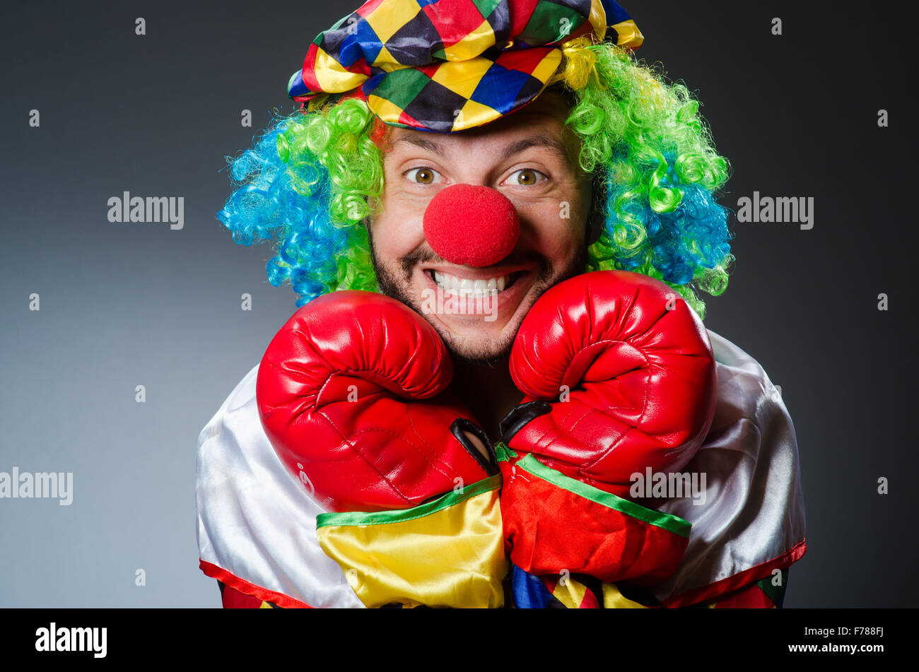Funny clown with boxing gloves Stock Photo Alamy