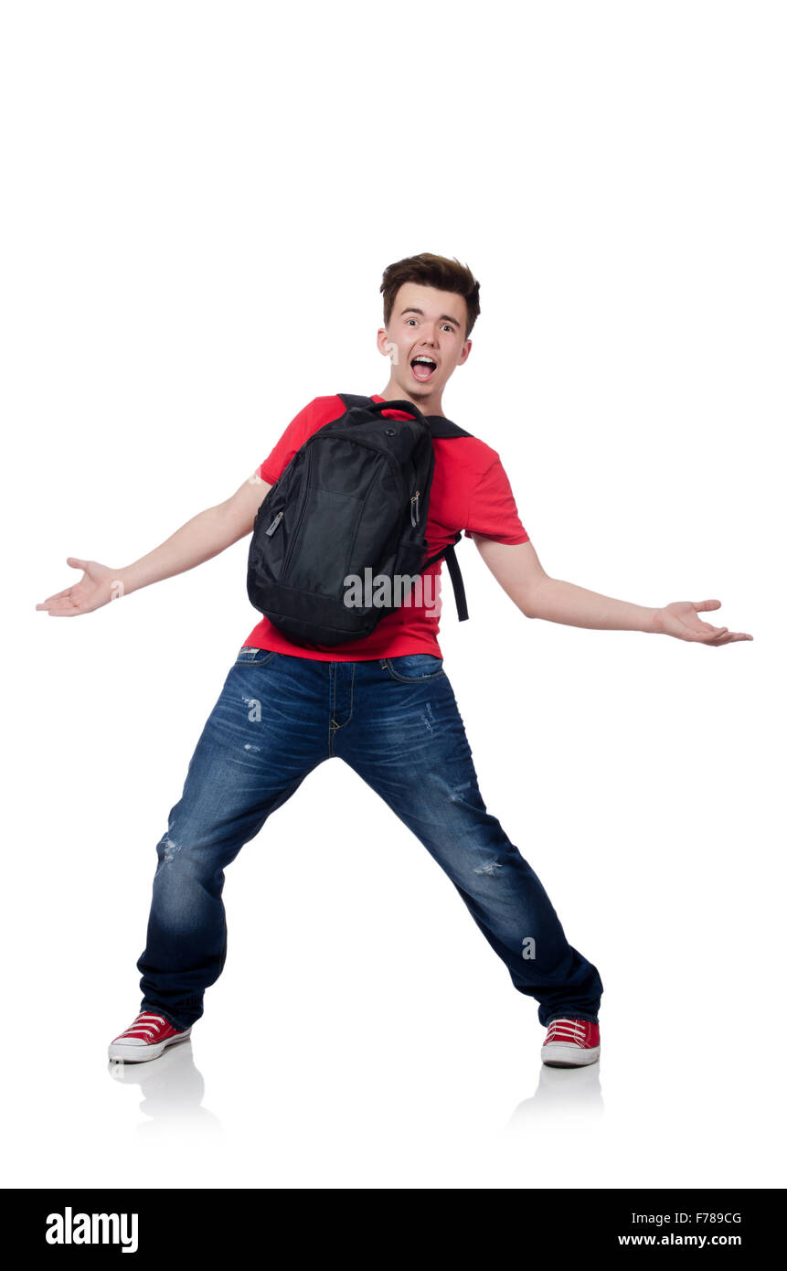 Man with backpack isolated on white Stock Photo - Alamy