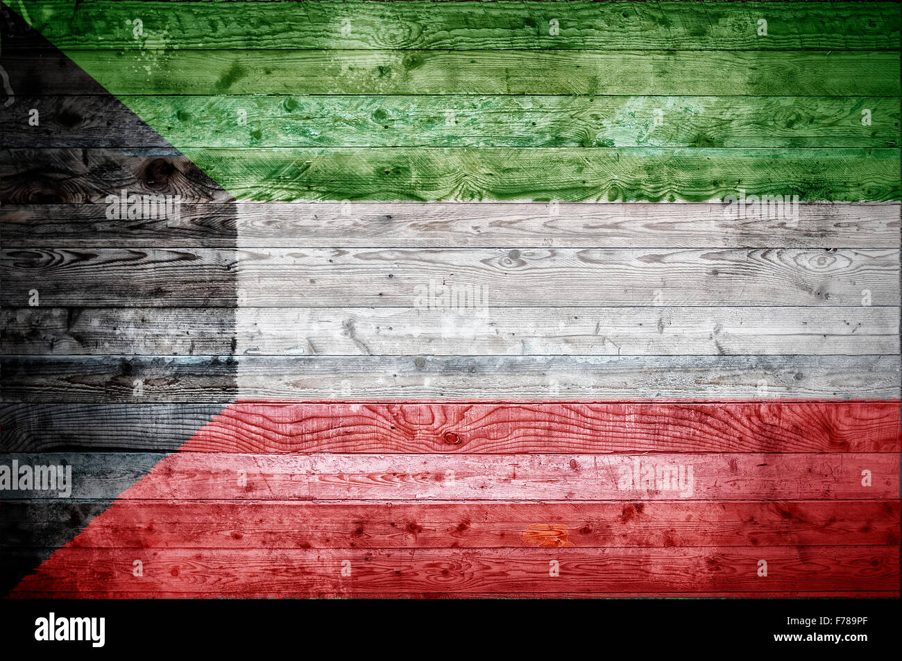 A vignetted background image of the flag of Kuwait painted onto wooden ...