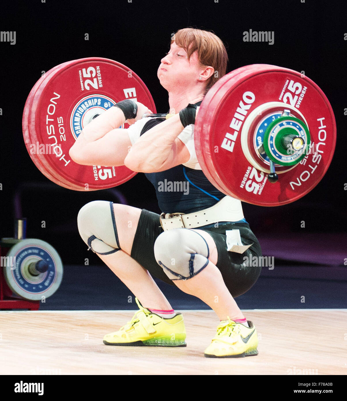 Houston, Texas, USA. 26th November, 2015. Anasstasiia Romanova wins the clean and jerk and total bronze medals in the Women's 69 kilograms at the World Weightlifting Chamionships in in Houston, Texas. Credit:  Brent Clark/Alamy Live News Stock Photo