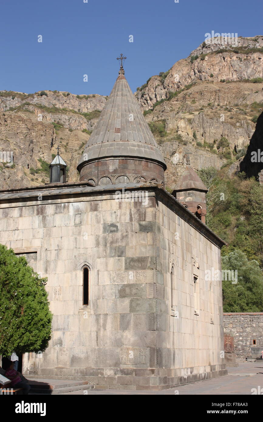 The exterior of Geghard Monastery in Armenia Stock Photo