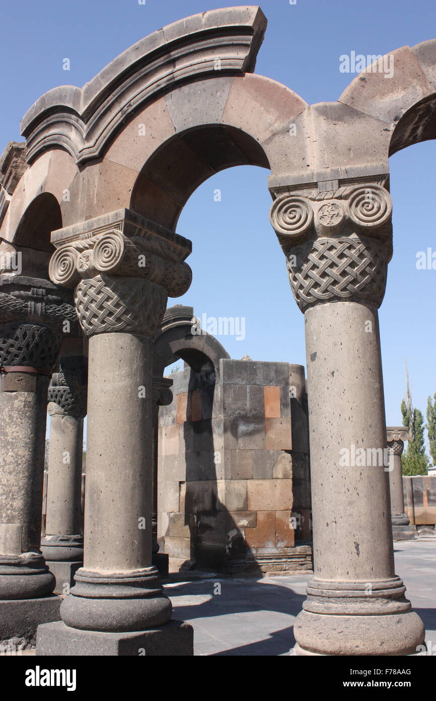 Arches at Zvartnots Cathedral in Armenia Stock Photo