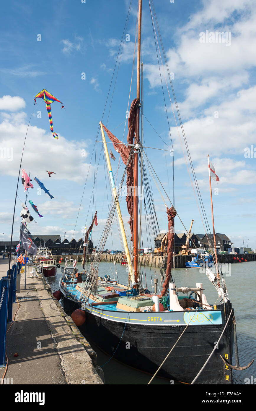 'The Greta' Thames sailing barge, Whitstable Harbour, Whitstable, Kent, England, United Kingdom Stock Photo
