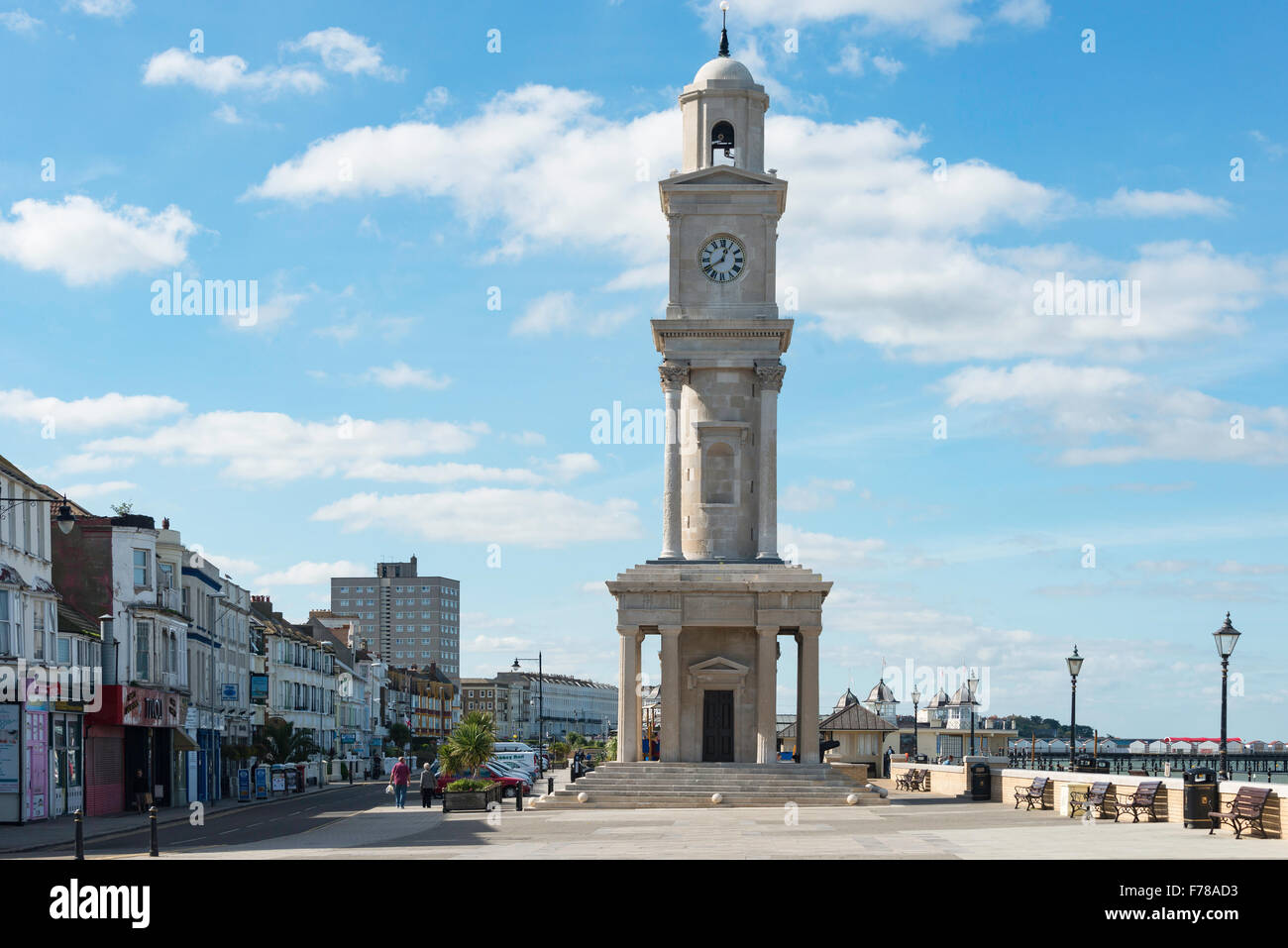 Coastal Park Clock Tower on seafront, Herne Bay, Kent, England, United Kingdom Stock Photo