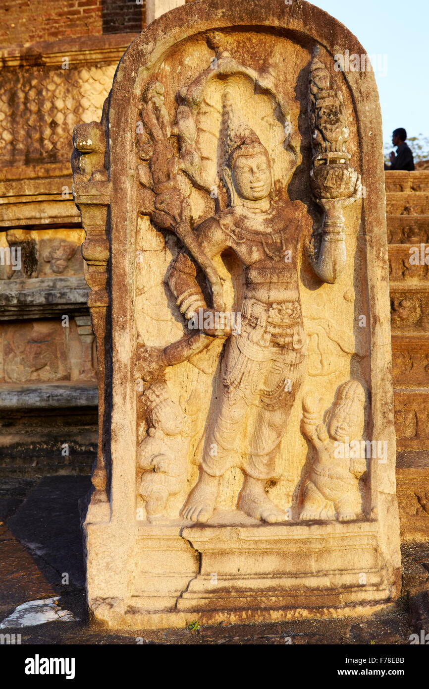 Sri Lanka - stone guard in Vatadage Temple, Polonnaruwa, Ancient City area, UNESCO World Heritage Site Stock Photo