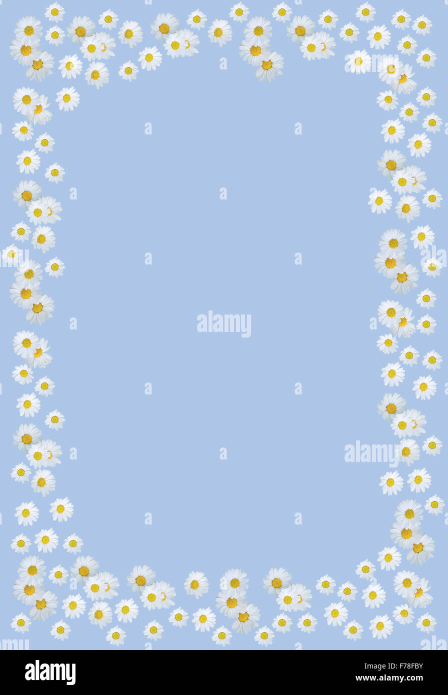 White daisy flower summer border frame on Serenity Blue background Stock Photo