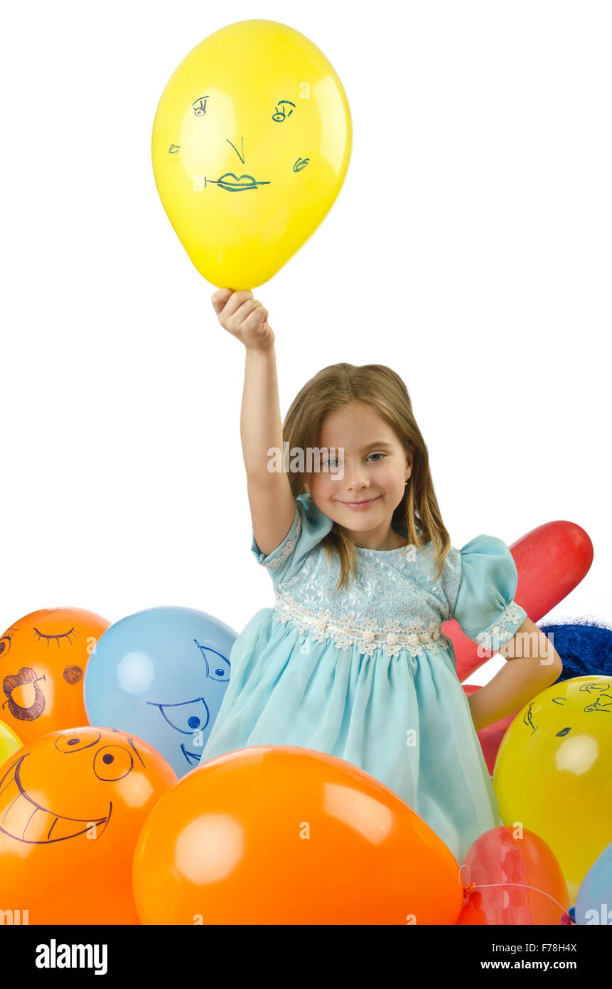 Little girl with balloons on white Stock Photo Alamy