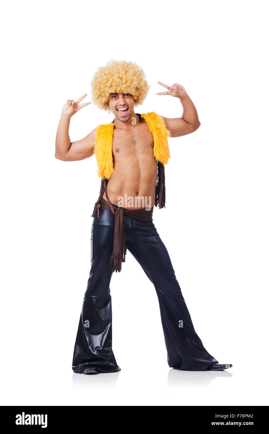 Dancer in afro wig dancing isolated on white Stock Photo Alamy