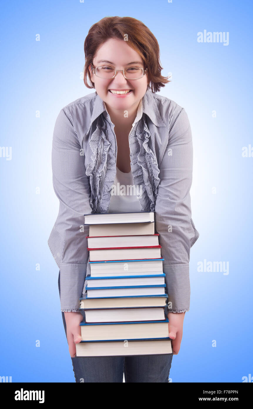 Girl student with books on white Stock Photo - Alamy