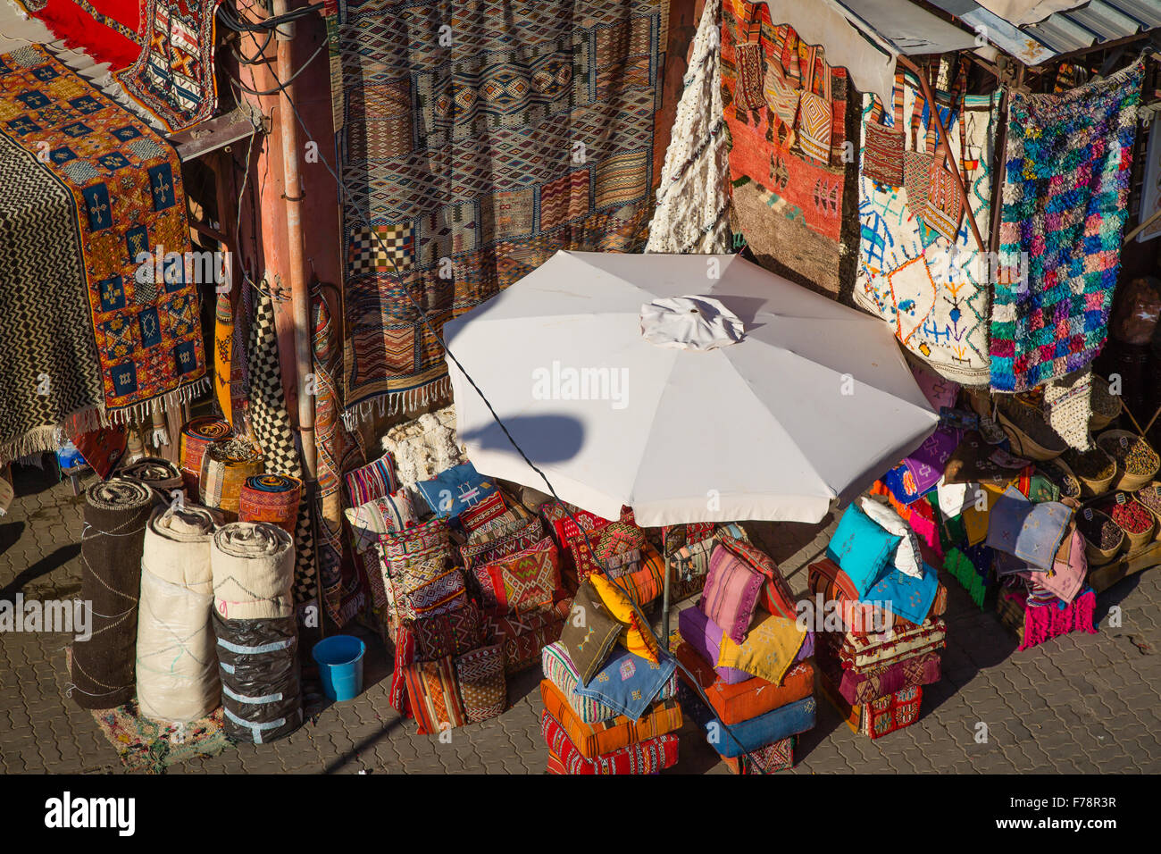 A carpet shop in the the alley of Marrakesh Medina Stock Photo