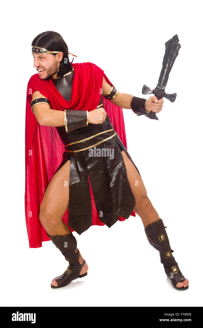 Gladiator holding sword isolated on white Stock Photo - Alamy