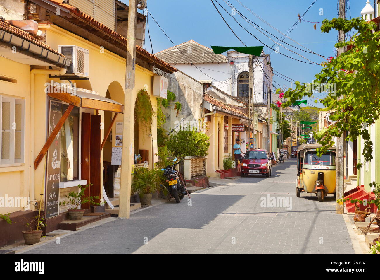 Sri Lanka - Galle, tuk-tuk on the Old Town street, Sri Lanka Stock Photo