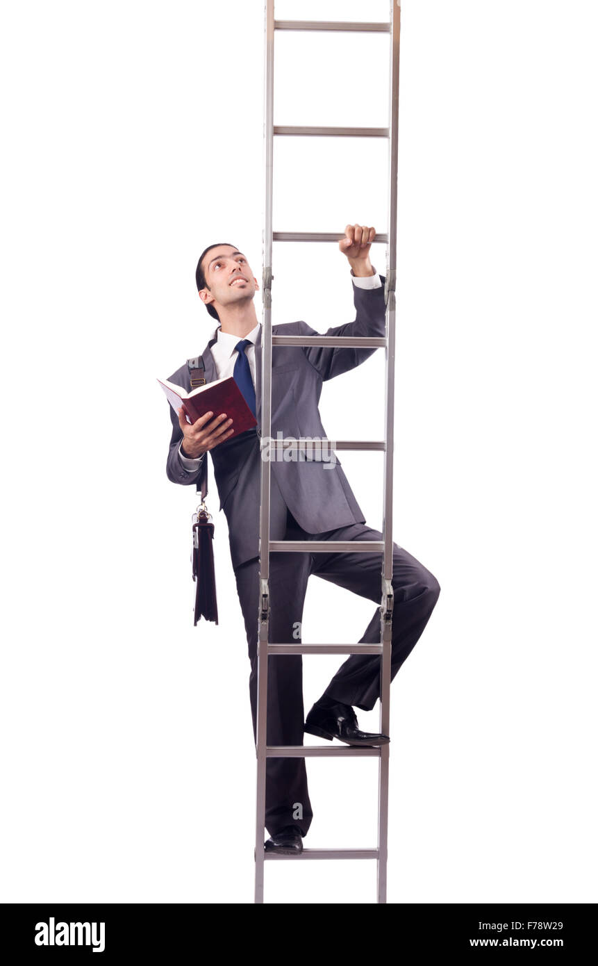 Businessman climbing the ladder isolated on white Stock Photo Alamy