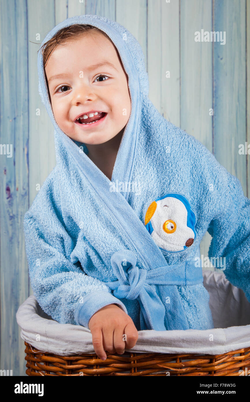 Portrait of 1 year old baby boy after taking a bath at home Stock Photo