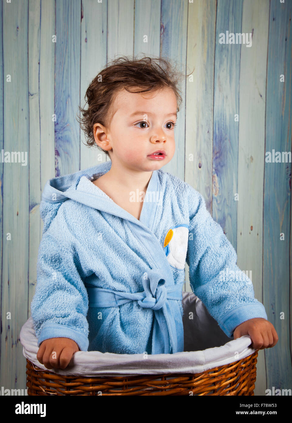 Portrait of 1 year old baby boy after taking a bath at home Stock Photo