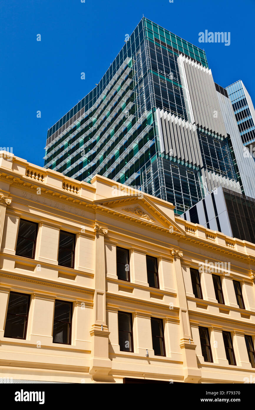 Australia, Western Australia, Perth, the brand-new one40William complex, against quaint old Wellington Street facades Stock Photo