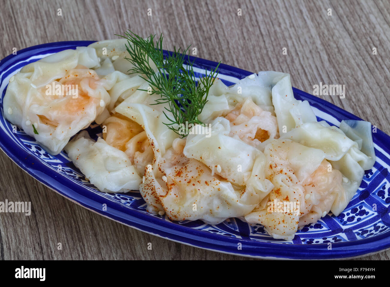 Peruvian Wanton Shrimp wanton with dill leaves - traditional asian cusine Stock Photo ...