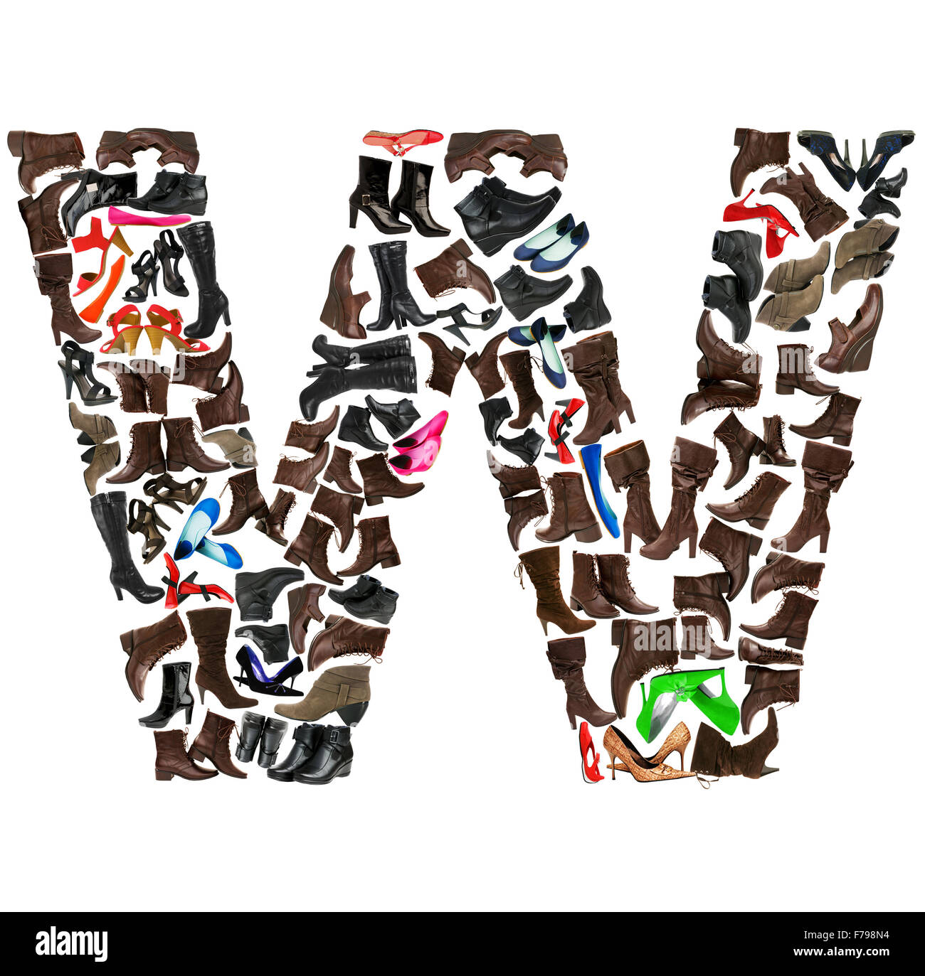 Font made of hundreds of shoes - Letter W Stock Photo - Alamy