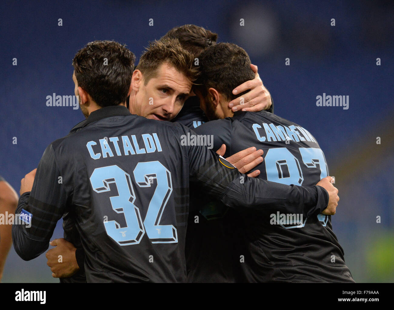 Rome, Italy. 26th November, 2015. Antonio Candreva celebrates after scoring goal 1-0 during the Europe League football match S.S. Lazio vs F.C. Dnipro at the Olympic Stadium in Rome, on november 26, 2015 Credit:  Silvia Lore'/Alamy Live News Stock Photo