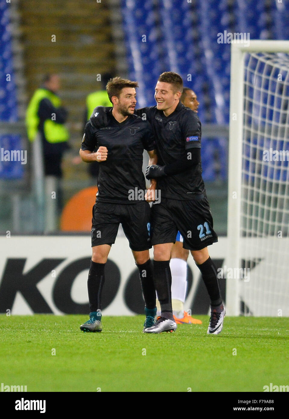 Rome, Italy. 26th November, 2015. Filip Djordjevic celebrates after scoring a goal 3-1 during the Europe League football match S.S. Lazio vs F.C. Dnipro at the Olympic Stadium in Rome, on november 26, 2015 Credit:  Silvia Lore'/Alamy Live News Stock Photo