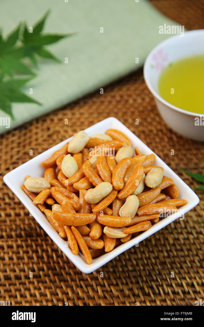Japanese rice crackers with peanuts Stock Photo Alamy