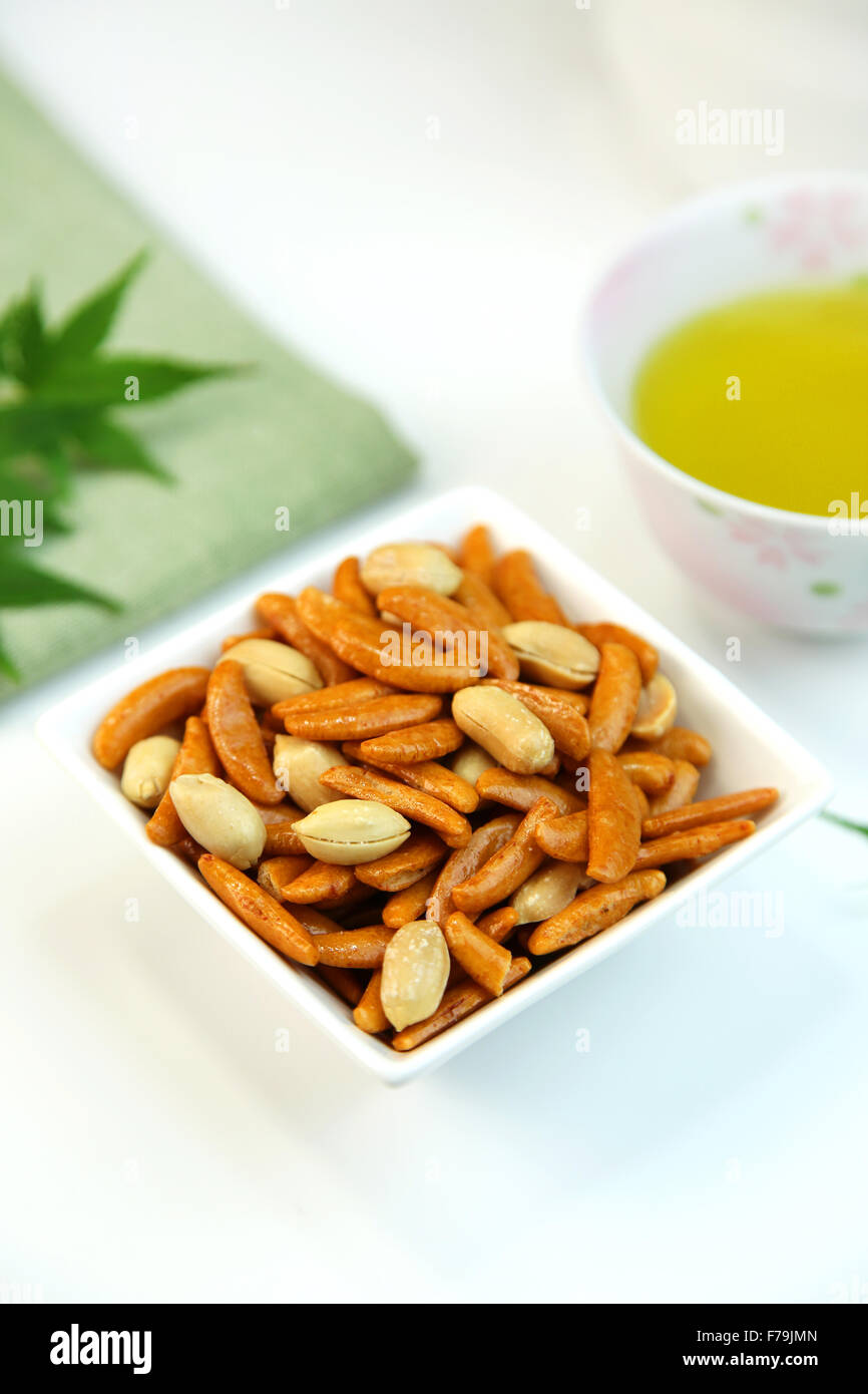 Japanese rice crackers with peanuts Stock Photo Alamy