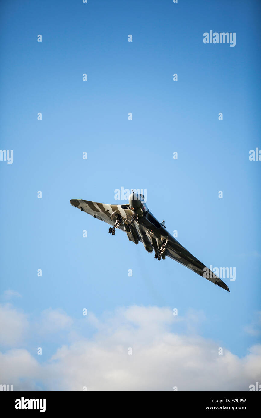 RAF Vulcan bomber flying over Church Fenton airfield in 2015 (Leeds East Airport) Stock Photo