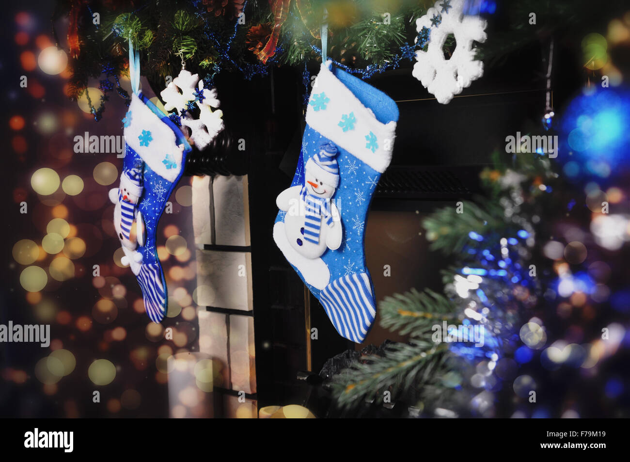 Blue socks for Christmas Stock Photo