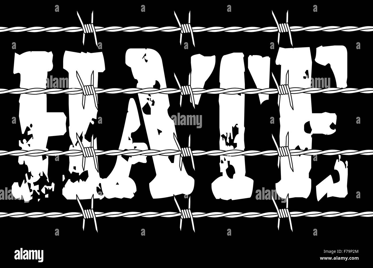 The word hate behind a barbed wire fence over a black background Stock Photo