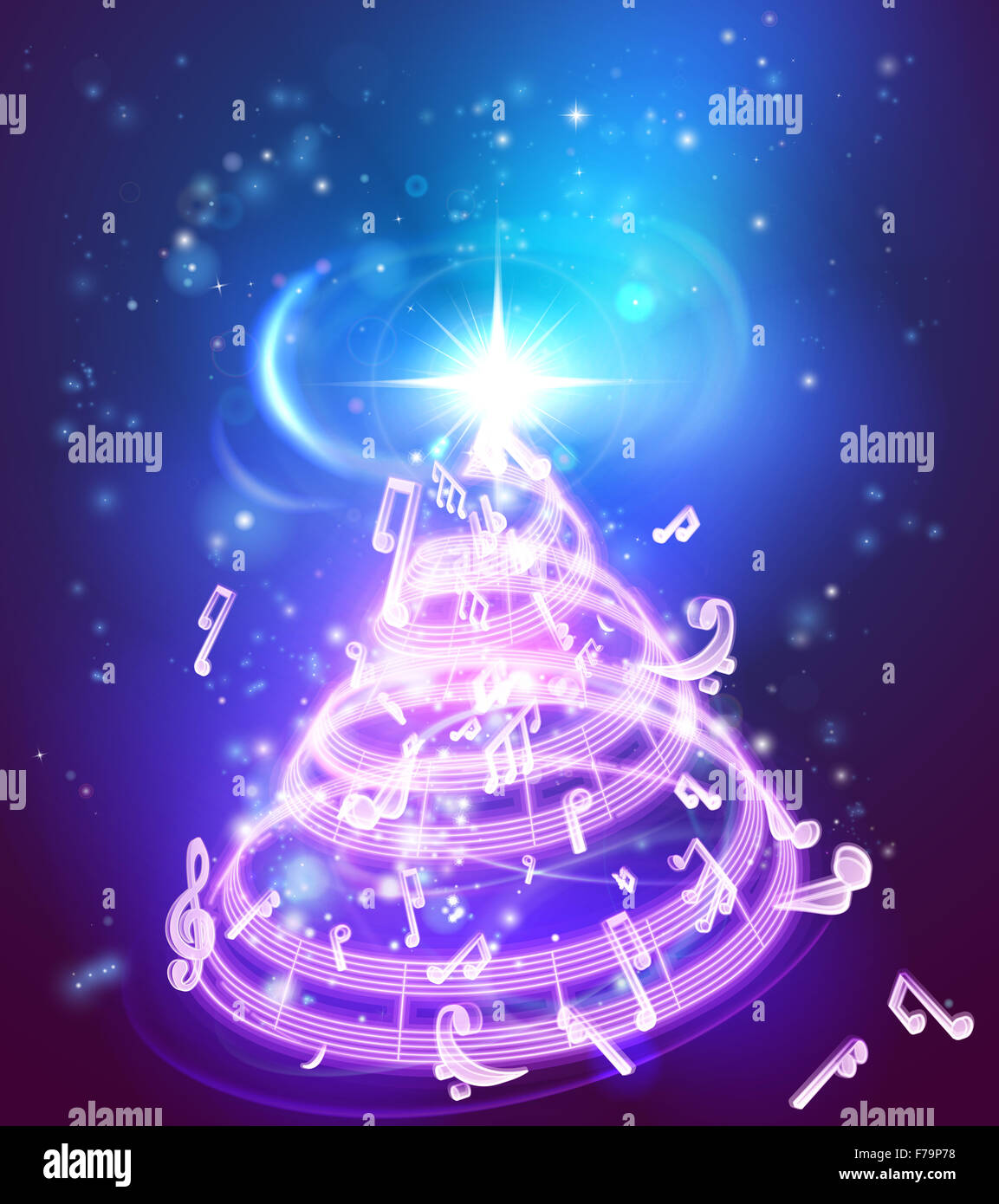 A magic music musical notes Christmas tree background illustration of a holiday Christmas tree made up of musical notes Stock Photo
