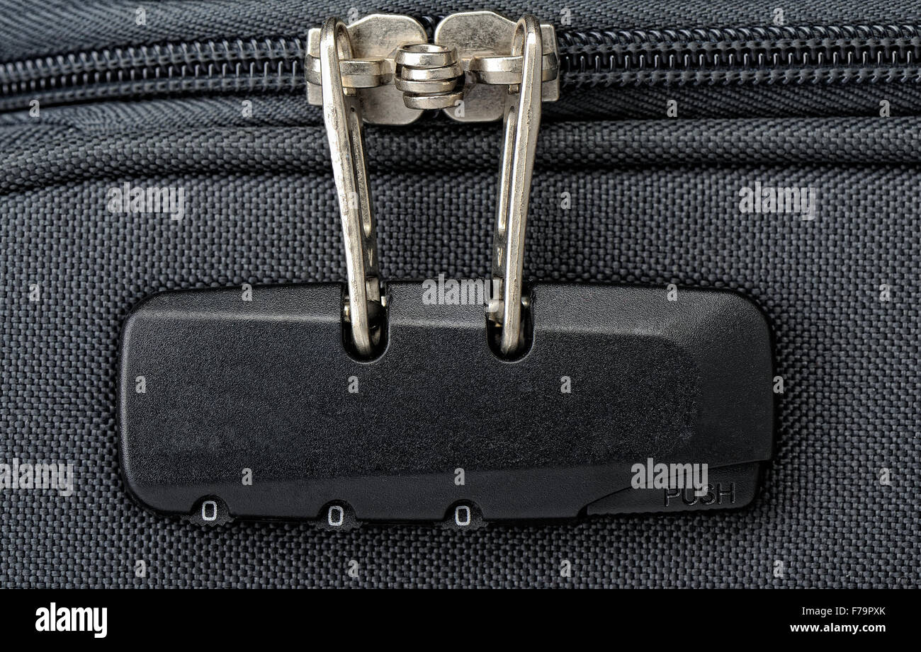 Combination lock for zipper on a suitcase Stock Photo