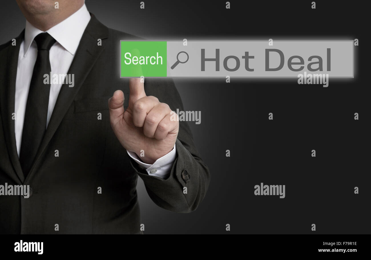 Hot Deal browser is operated by businessman concept. Stock Photo
