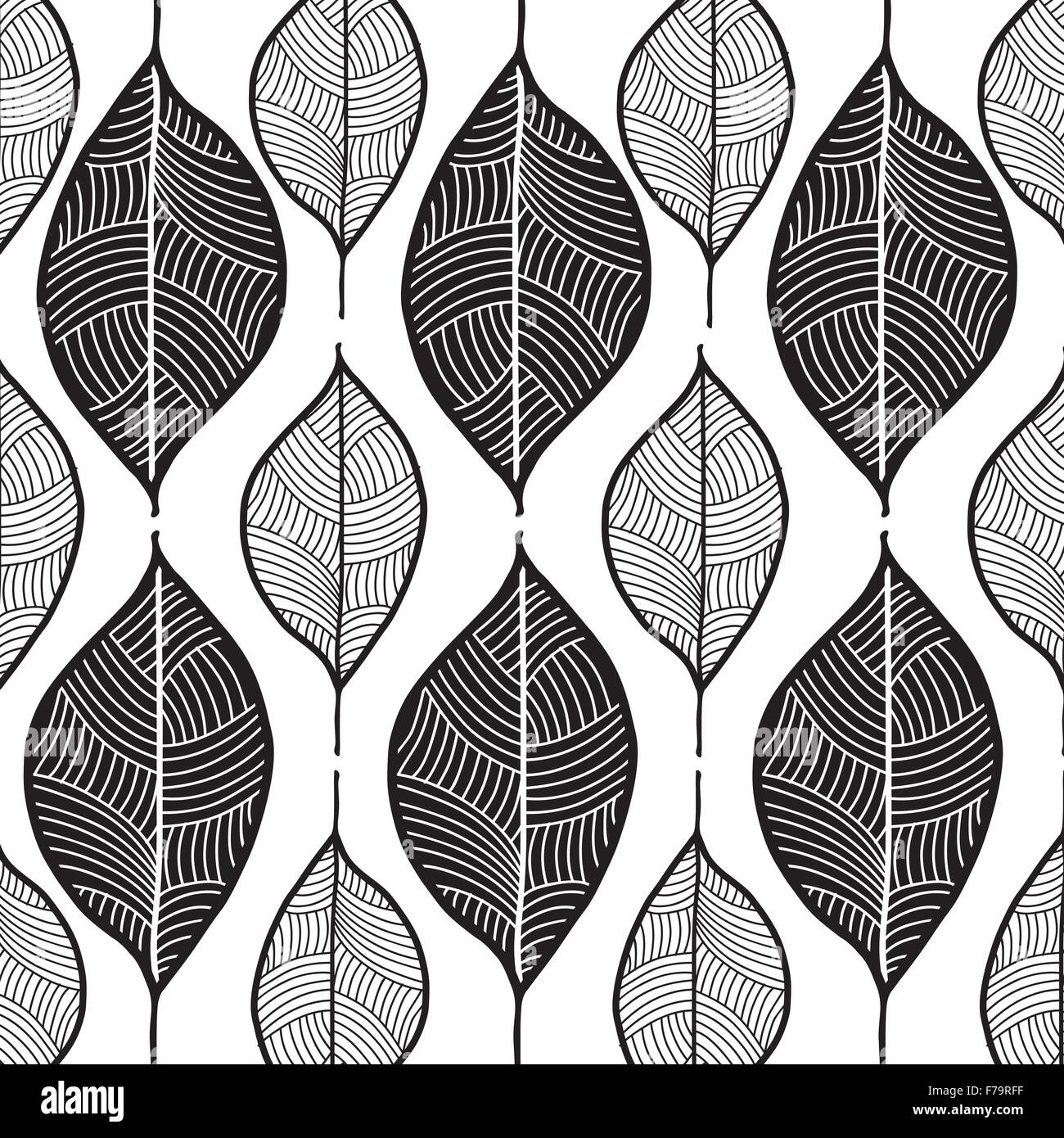 leaf pattern hand drawn sketch doodle illustration black on white background Stock Vector
