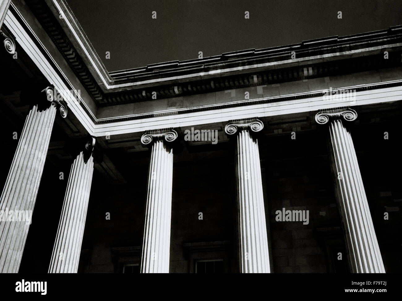 Ionic columns of the British Museum in London in England in Great