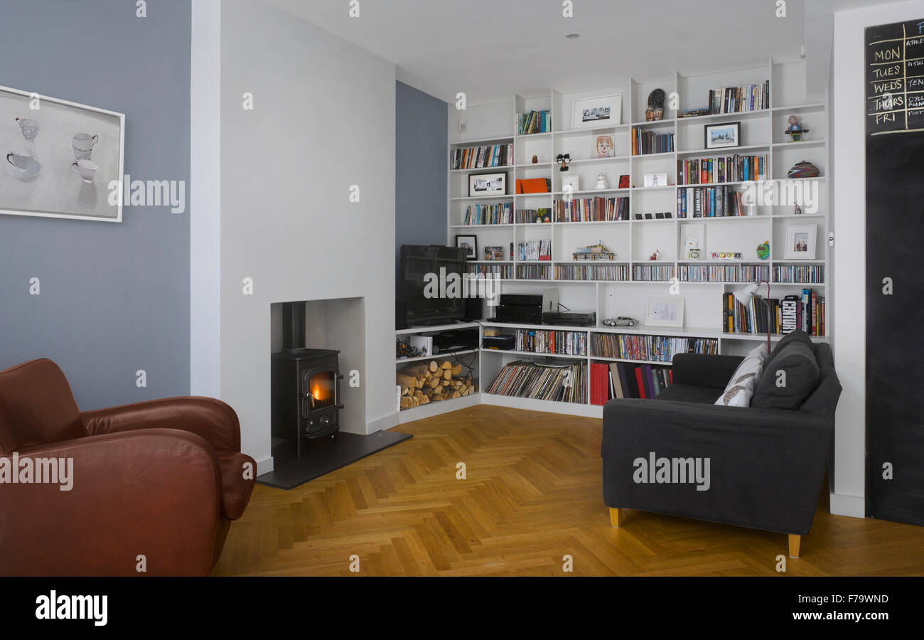 Living Room and bookcase in UK home Stock Photo