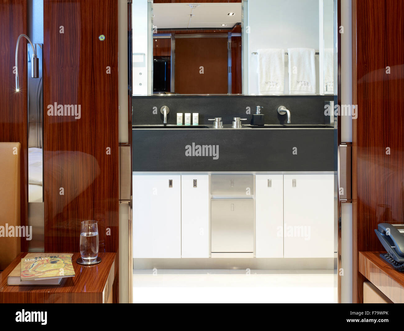 Wood panelled interior of luxury SKY Yacht Stock Photo - Alamy