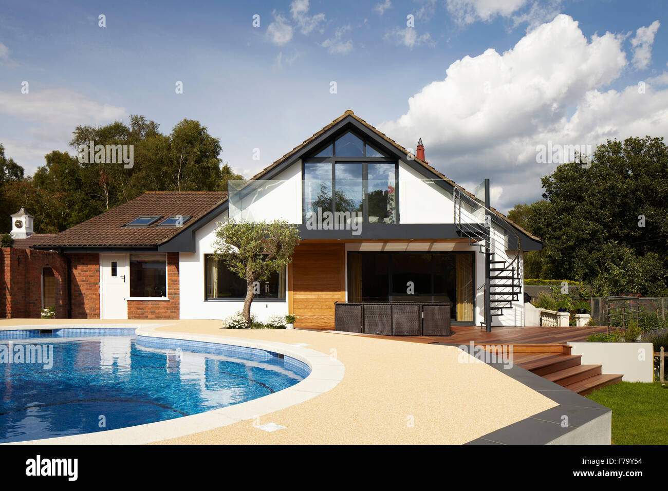 Exterior of private home with swimming pool, Dorset 2013 Stock Photo